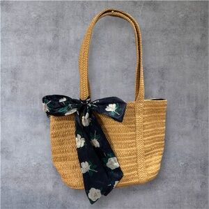 Draper James Woven Straw Tote with Floral Scarf